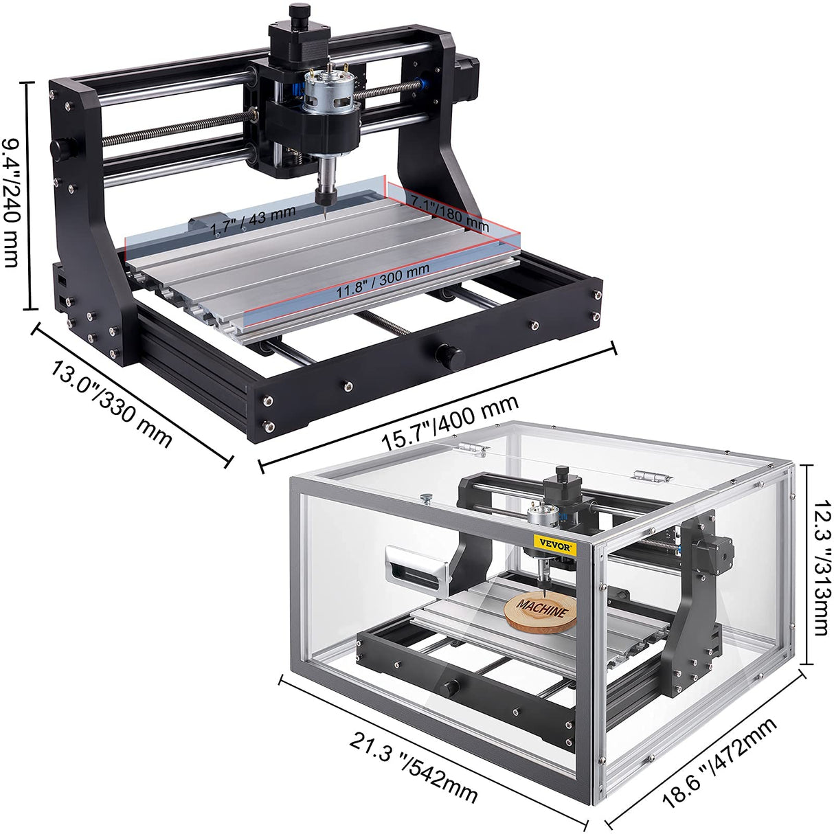 VEVOR CNC 3018 PRO Router Machine, GRBL Control 3-Axis Milling Engraver Engraving Machine, DIY CNC Router Kit with Transparent Enclosure, Offline VEVOR