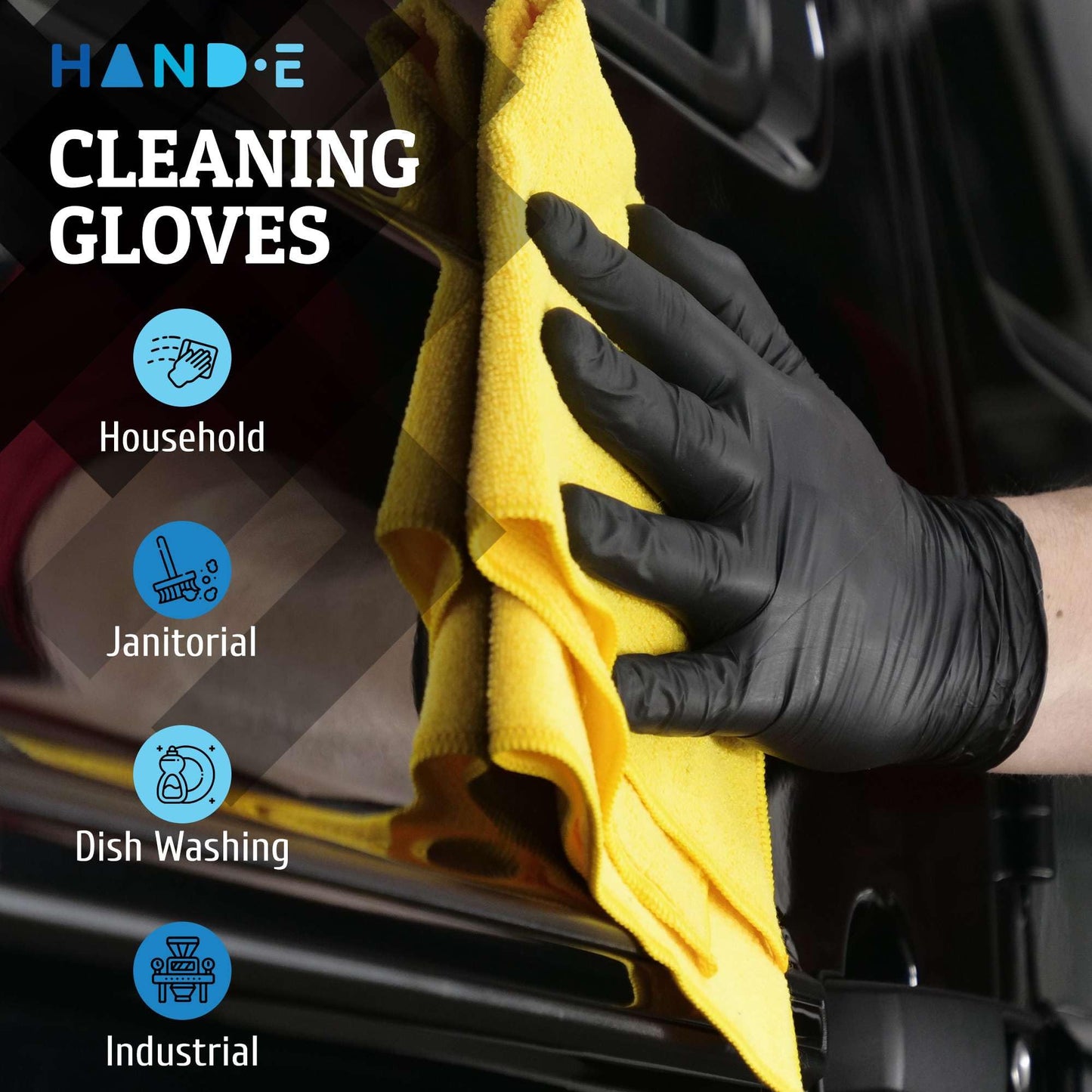 Hand-E Touch Black Nitrile Disposable Gloves Medium, 100 Count - BBQ, Tattoo, Hair Dye, Cooking, Mechanic Gloves - Powder and Latex Free Gloves - WoodArtSupply