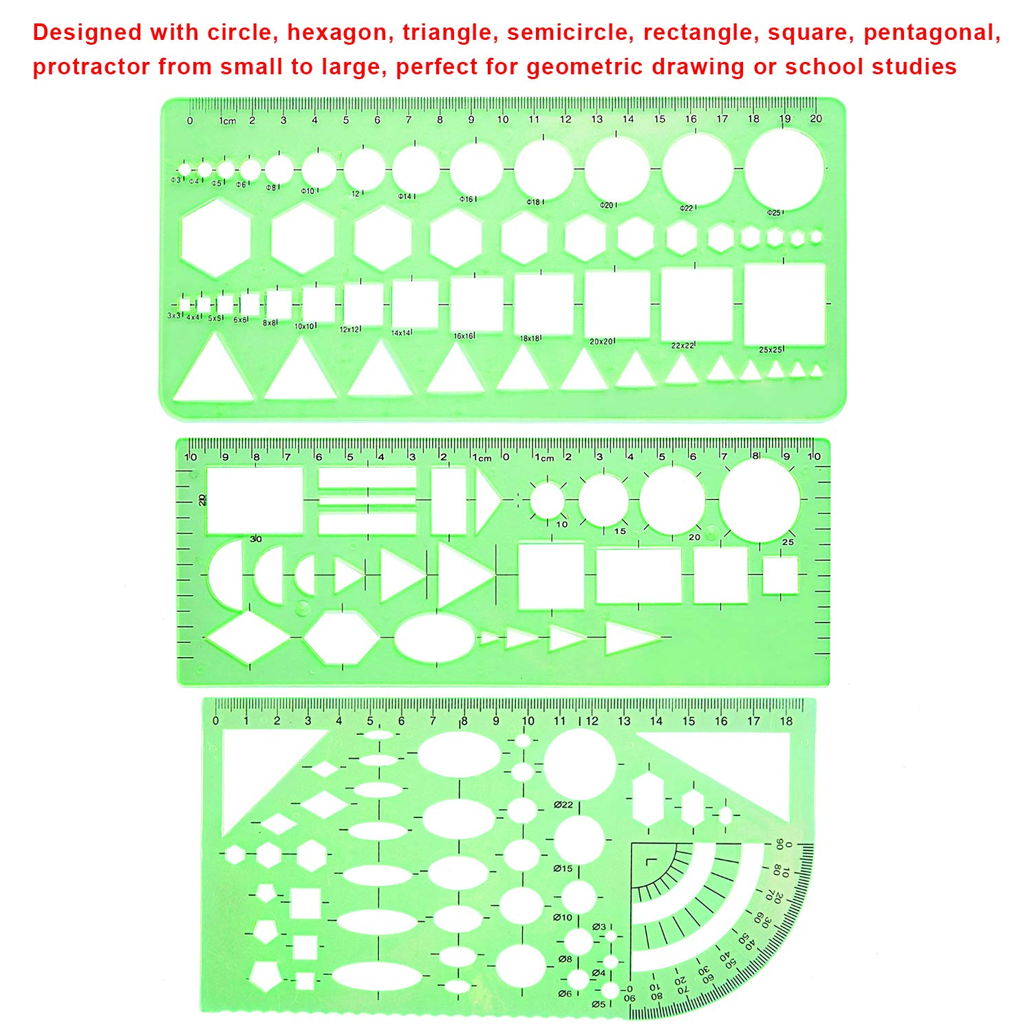 SIQUK 9 Pieces Drawings Templates French Curve Geometric Templates Measuring Rulers Clear Green Plastic Rulers for Engineering, Studying and SIQUK
