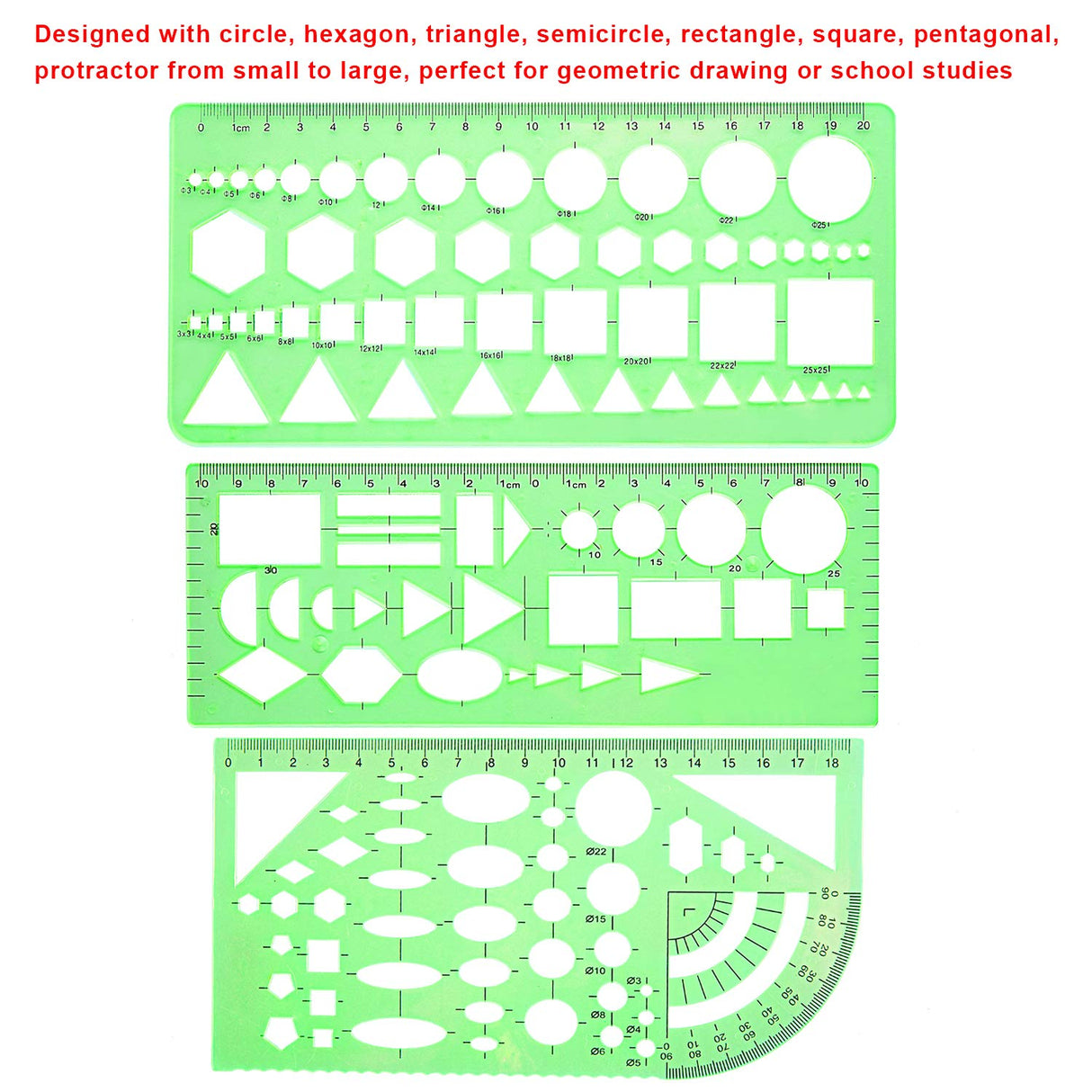 SIQUK 9 Pieces Drawings Templates French Curve Geometric Templates Measuring Rulers Clear Green Plastic Rulers for Engineering, Studying and SIQUK