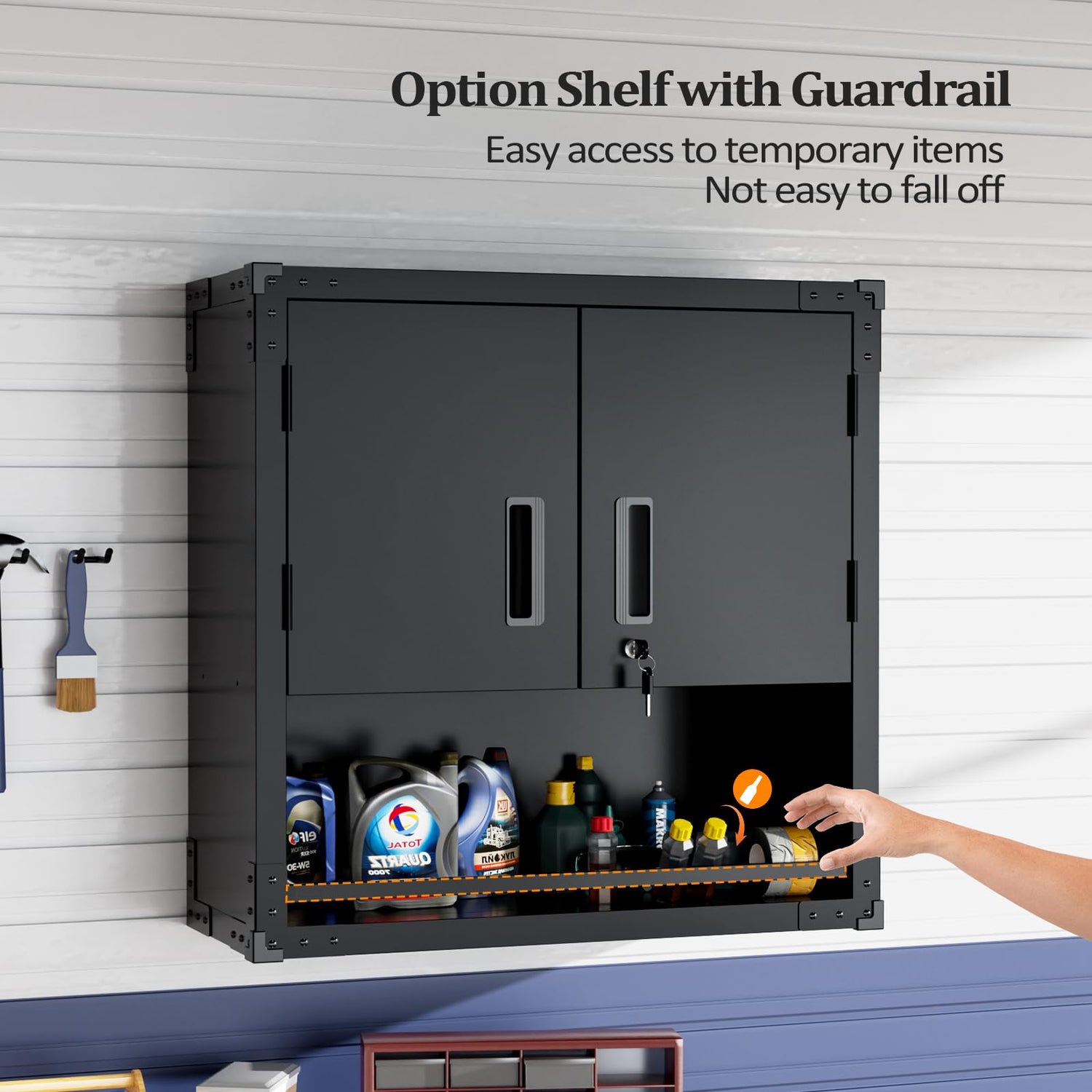 VINGLI Garage Wall Cabinet with Locking Doors and Adjustable Shelf, Metal Wall Cabinet, Floating Upper Storage Cabinet (Black, 30''W x 12''D x 30''H) VINGLI