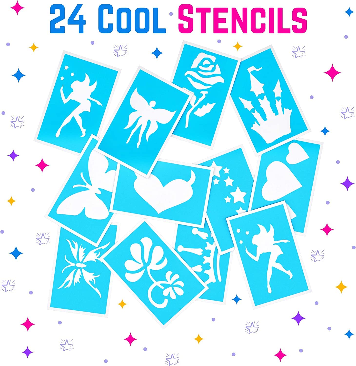 GirlZone Temporary Glitter Tattoos Kit for Girls, 33 Fun Pieces in 1 Sparkly Glitter Tattoos for Kids Kit, Easy to Apply and Remove Glitter Tattoo GirlZone