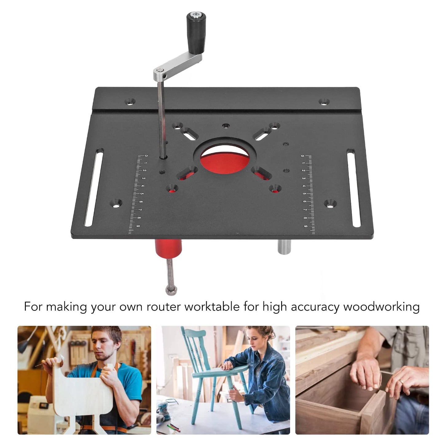 Router Lift System Kit, Router Table Insert Plate with Router Lift, Rings and Screws, Mounting Base Plate for Woodworking (Black) - WoodArtSupply