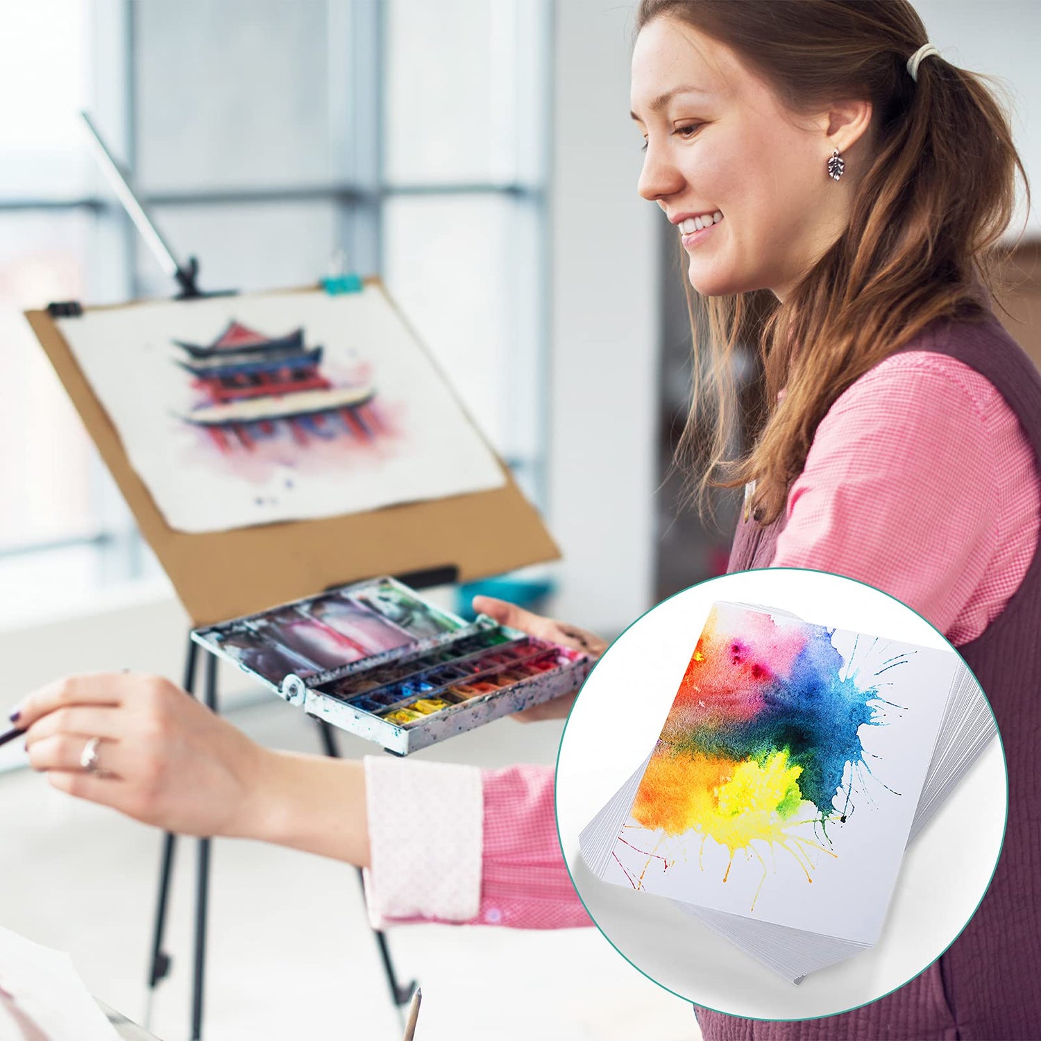 60 Sheets Watercolor Paper 230 GSM White Cold Press Paper Pack for Kid Child Watercolor Drawing Student Artist (Cold Press,4 x 4 Inch) TecUnite