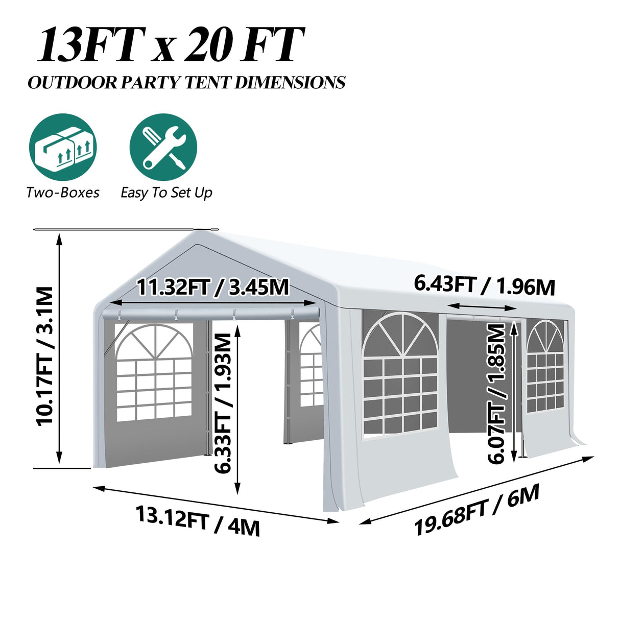 GARTOO 13' x 20' Canopy Party Tent & Carport - Heavy Duty Outdoor Wedding Gazebo with 4 Sand Bags, Event Shelter Canopy for Outdoor Event, Wedding, GARTOO