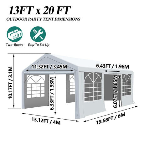 GARTOO 13' x 20' Canopy Party Tent & Carport - Heavy Duty Outdoor Wedding Gazebo with 4 Sand Bags, Event Shelter Canopy for Outdoor Event, Wedding, GARTOO