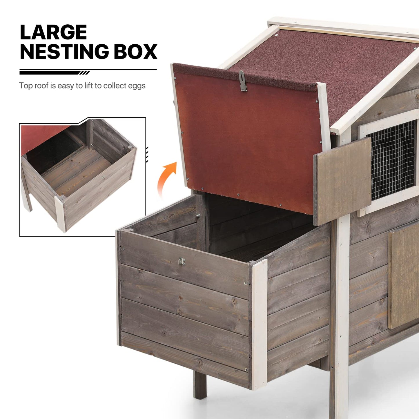 MoNiBloom Chicken Coop Hen House with Nesting Box for Yard, Removable Bottom Wooden Poultry Hutch Rabbit Cage for Easy Cleaning, Waterproof Roof - WoodArtSupply