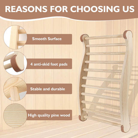 Sauna Backrest Wiiyita Sauna Accessories Wooden Slip-Resistant Non-Toxic Comfortable S-Shape Design Sauna Chair with Back, Sauna Accessories for Any Wiiyita