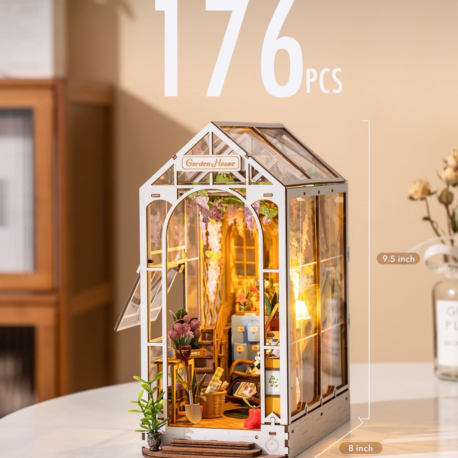 Rolife DIY Book Nook Kit Garden House, DIY Miniature Booknook Kit 3D Creative Decorative Bookend Bookshelf Insert 3D Puzzle for Adults, Rolife