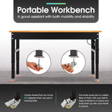 Antifir 60" ×24'' Adjustable Workbench,Rolling Heavy-Duty Worktable with Power Outlet and Wheels,Large Load Capacity Rubber Wood Top Workbench for Antifir
