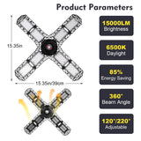 PINSAI LED Garage Light,Super Bright Screw in E26/E27 Ceiling Shop Work Lamp, 150W 15000 Lumen Deformable Basement Bulb Fixture with 8 Adjustable PINSAI