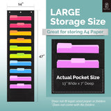Black Pocket Chart for Classroom - 10 Pocket Storage Rainbow Pocket Charts , 2 Over Door Hangers Included, Hanging Wall File Organizer for File Hippo Creation