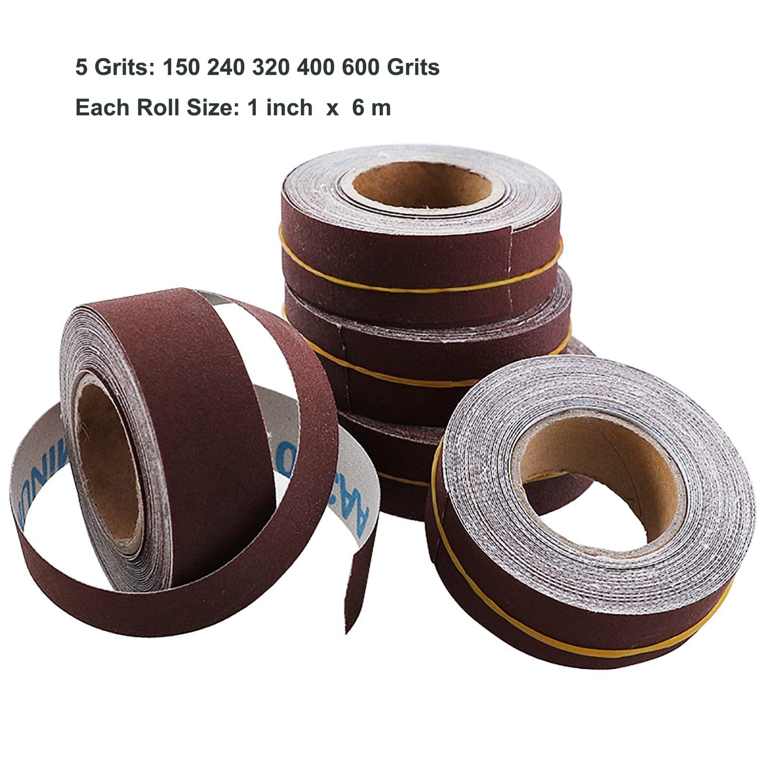 LYFJXX Emery Cloth Roll, 5 Grits Abrasive Sand Paper Set, 150 240 320 400 600 Grit Sandpaper Rolls for Wood Metal Polishing with Dispenser, Each Roll LYFJXX