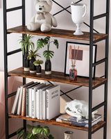 CosyStar Rustic Industrial 5-Tier Adjustable Bookcase with Metal Frame CosyStar