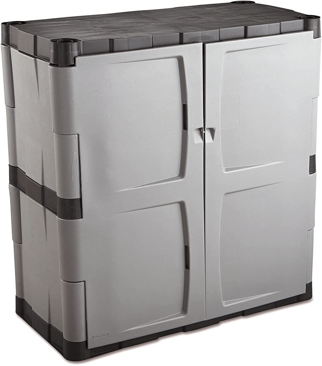 Rubbermaid Freestanding Storage Cabinet with Doors, 18"D x 36"W x 37"H, Medium, Gray/Black, Two-Shelf Lockable Cabinet for Indoor/Outdoor/Garage Rubbermaid