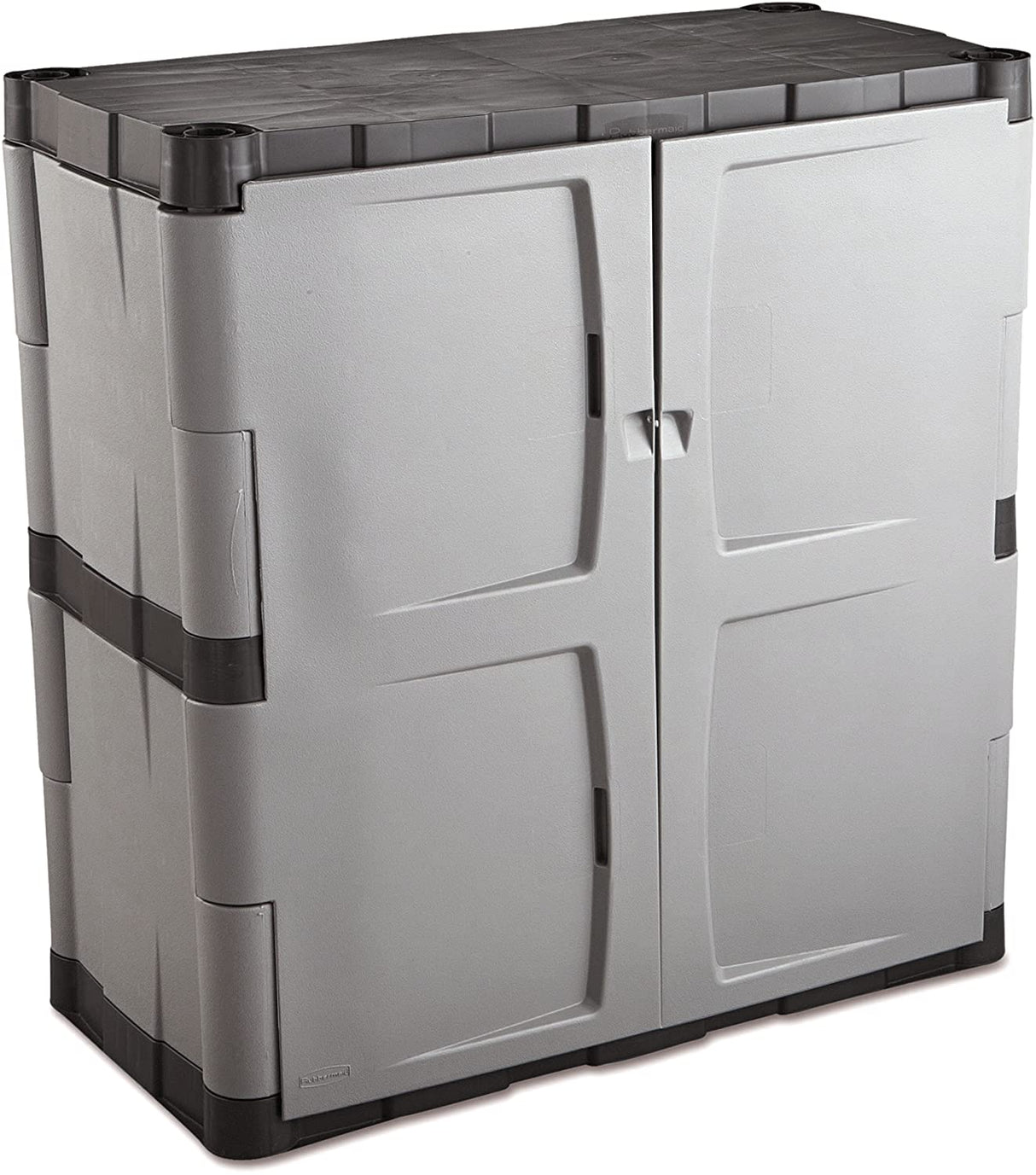 Rubbermaid Freestanding Storage Cabinet with Doors, 18"D x 36"W x 37"H, Medium, Gray/Black, Two-Shelf Lockable Cabinet for Indoor/Outdoor/Garage Rubbermaid