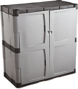 Rubbermaid Freestanding Storage Cabinet with Doors, 18"D x 36"W x 37"H, Medium, Gray/Black, Two-Shelf Lockable Cabinet for Indoor/Outdoor/Garage Rubbermaid