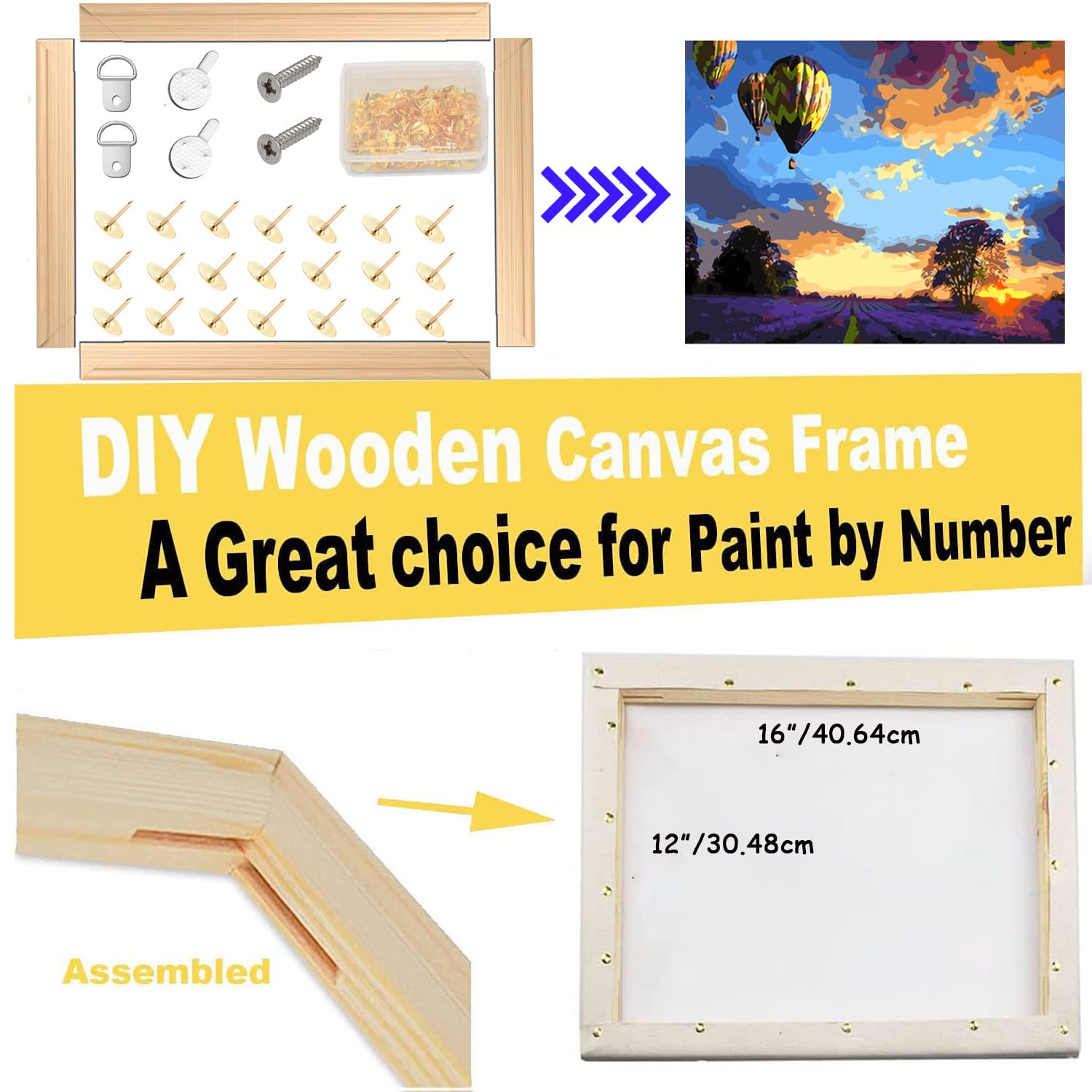 2 Pack 12"x 16" DIY Wood Canvas Stretcher Bars,Removable Canvas Frames Kit-Easy to Assemble,Wooden Frames Kit for Oil Painting,Diamond Yeeyeah