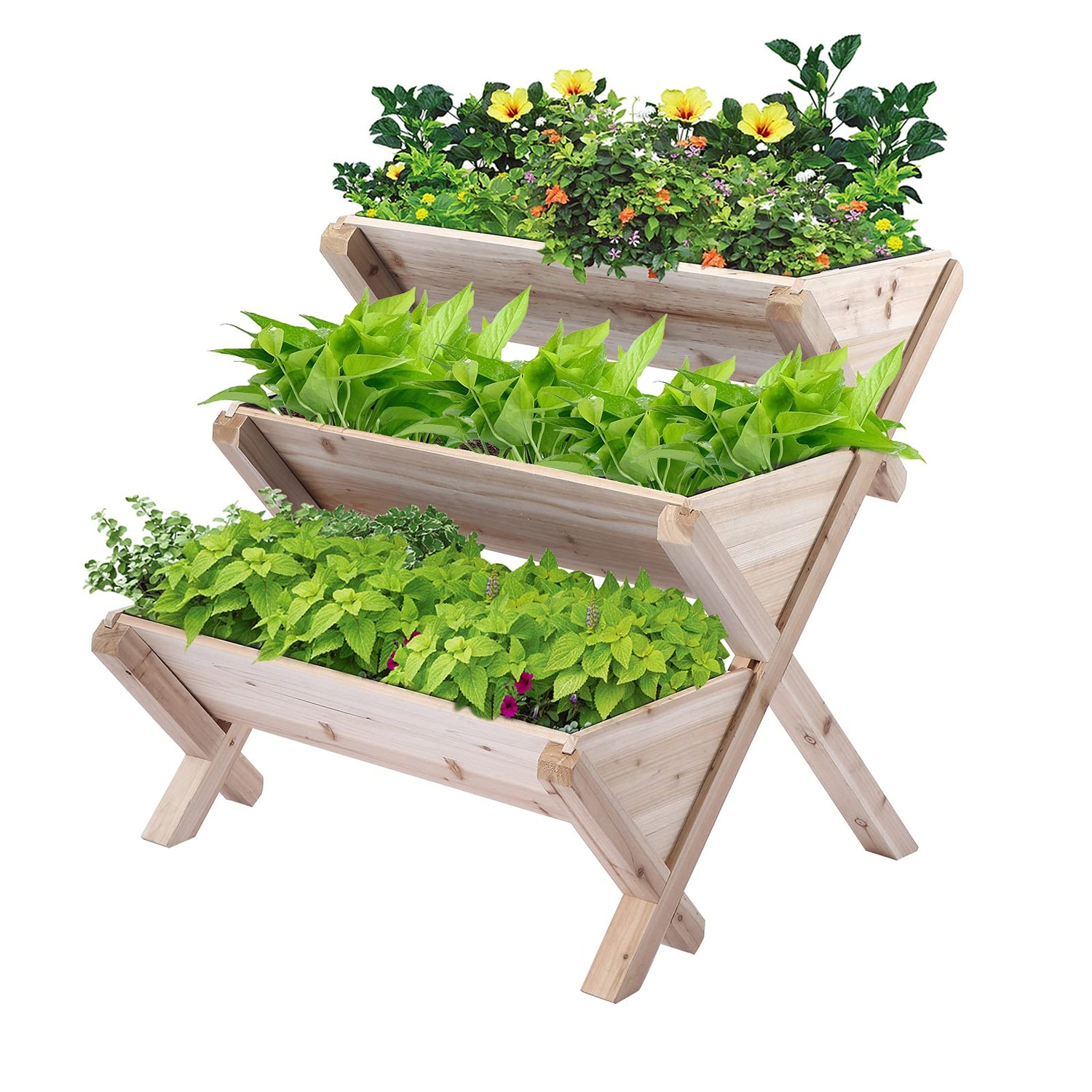 Notume 3 Tiers Wooden Vertical Raised Garden Bed with Legs,Planter Raised Beds Kit for Flowers Herbs Vegetables, Natural Notume