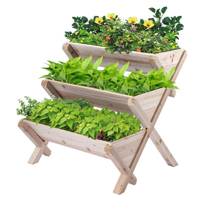 Notume 3 Tiers Wooden Vertical Raised Garden Bed with Legs,Planter Raised Beds Kit for Flowers Herbs Vegetables, Natural