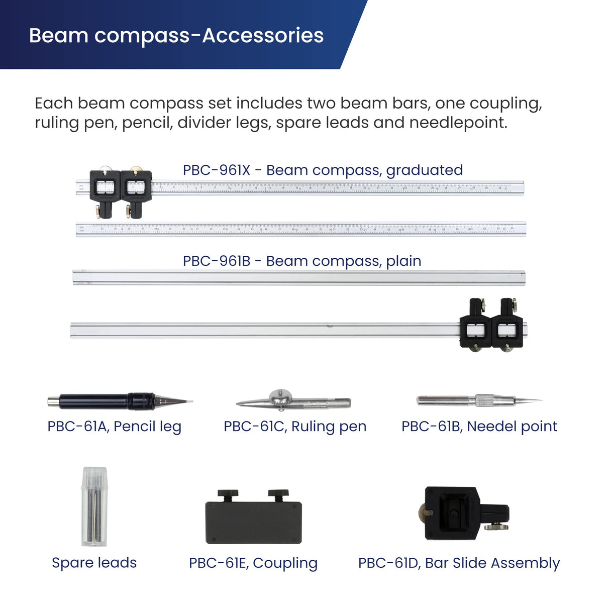 Pacific Arc - Beam Compass - Graduated - Metal- 13 inch w/Ruling Pen, and Lead Holder Pacific Arc