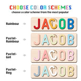 PUREFLY Personalized Name Puzzle for Kids Engraved Text Greetings on Back Custom Wooden Name Signs with Pegs for Baby Boy & Girl 1 Year Old Nursery PUREFLY