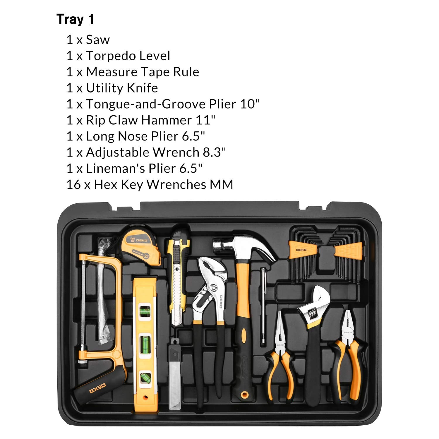 DEKOPRO 258 Piece Tool Kit with Rolling Tool Box Socket Wrench Hand Tool Set Mechanic Case Trolley Portable DEKOPRO