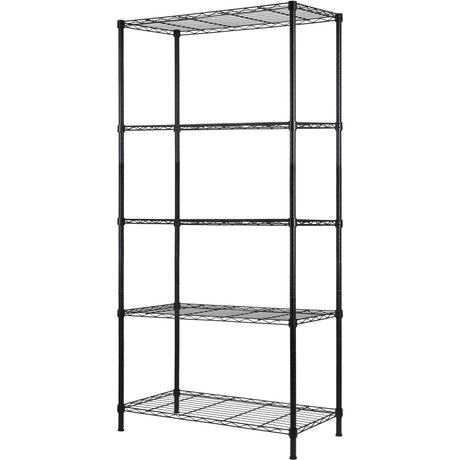 REGILLER 5-Wire Shelving Metal Storage Rack Adjustable Shelves,Standing Storage Shelf Units for Laundry Bathroom Kitchen Pantry Closet (Black,30L x REGILLER