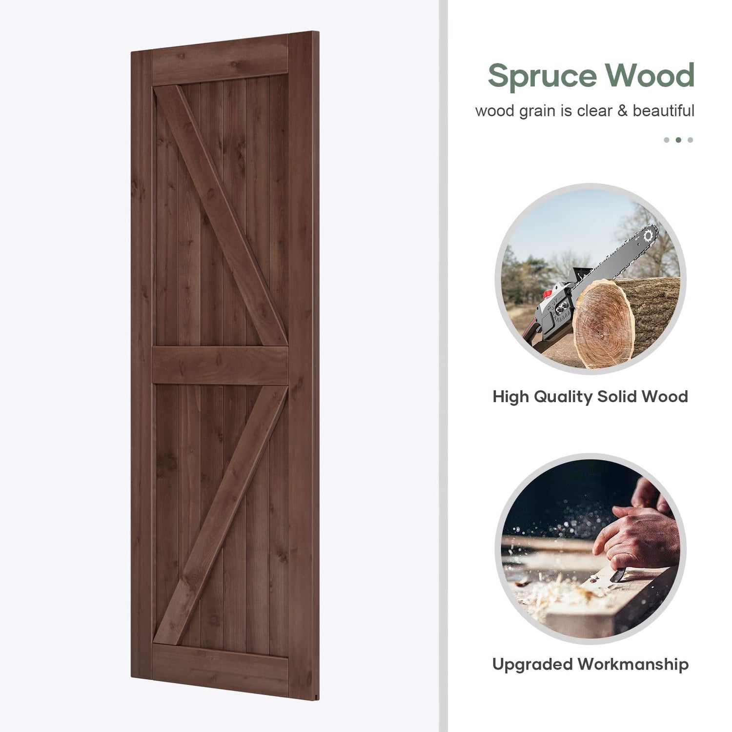 ROYMELO 36x84 inch Sliding Barn Wood Door Slab with 6.6ft Hardware Kit and Handle, Coffee, K Shape, Simple DIY Assembly ROYMELO