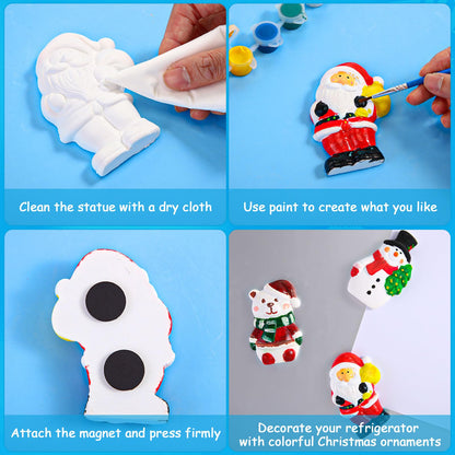 Soaoo 24 Pcs Christmas DIY Painting Kit, Unpainted Ceramic Crafts Kits for Kids, Design and Paint Your Own Xmas Tree Snowman Statues with 50 Magnets - WoodArtSupply