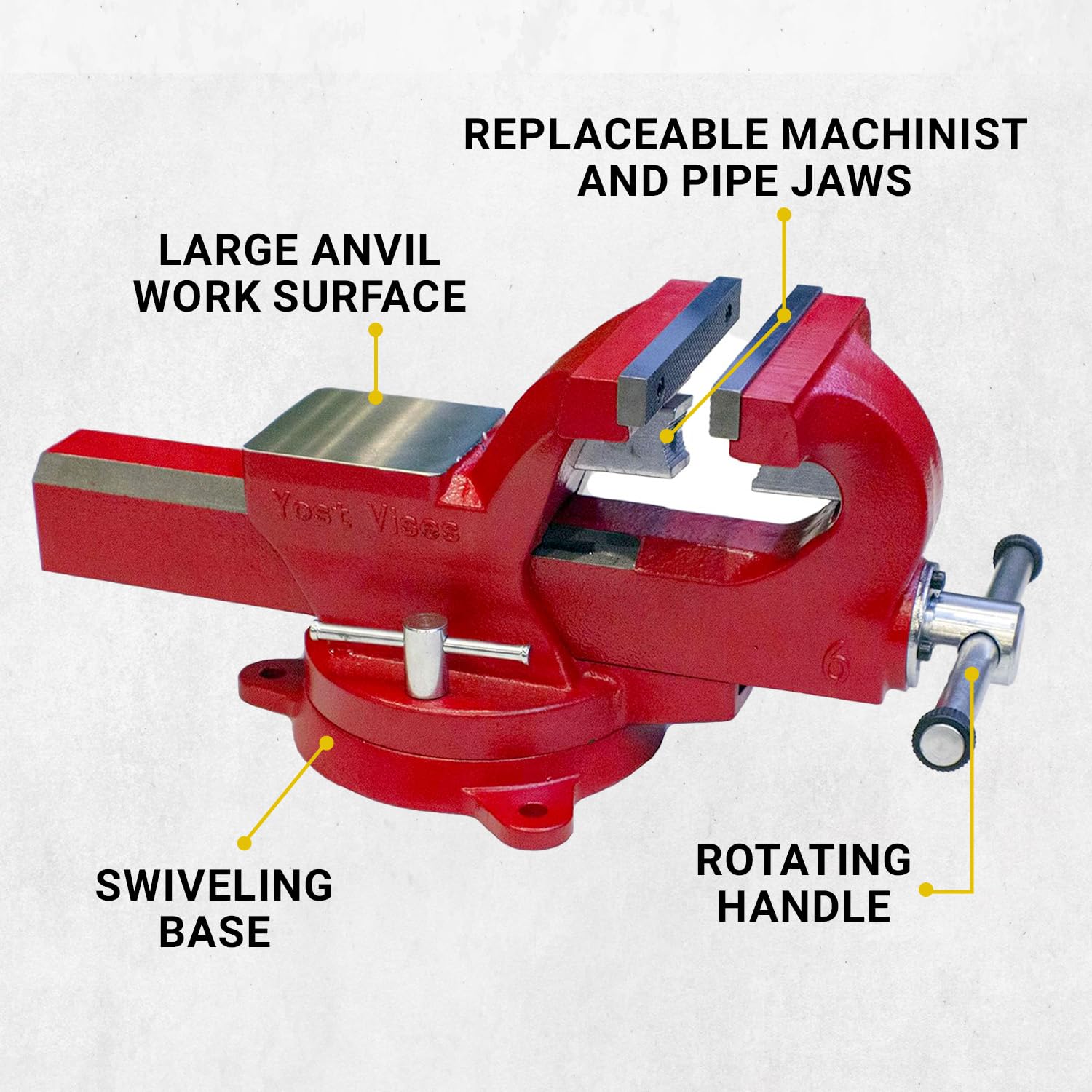 Yost Vises ADI-5 Heavy Duty Vise | 130,000 PSI Tensile Strength Austempered Ductile Iron Bench Vise | 5.5 Inch Jaw Width with a 360 Degrees - WoodArtSupply