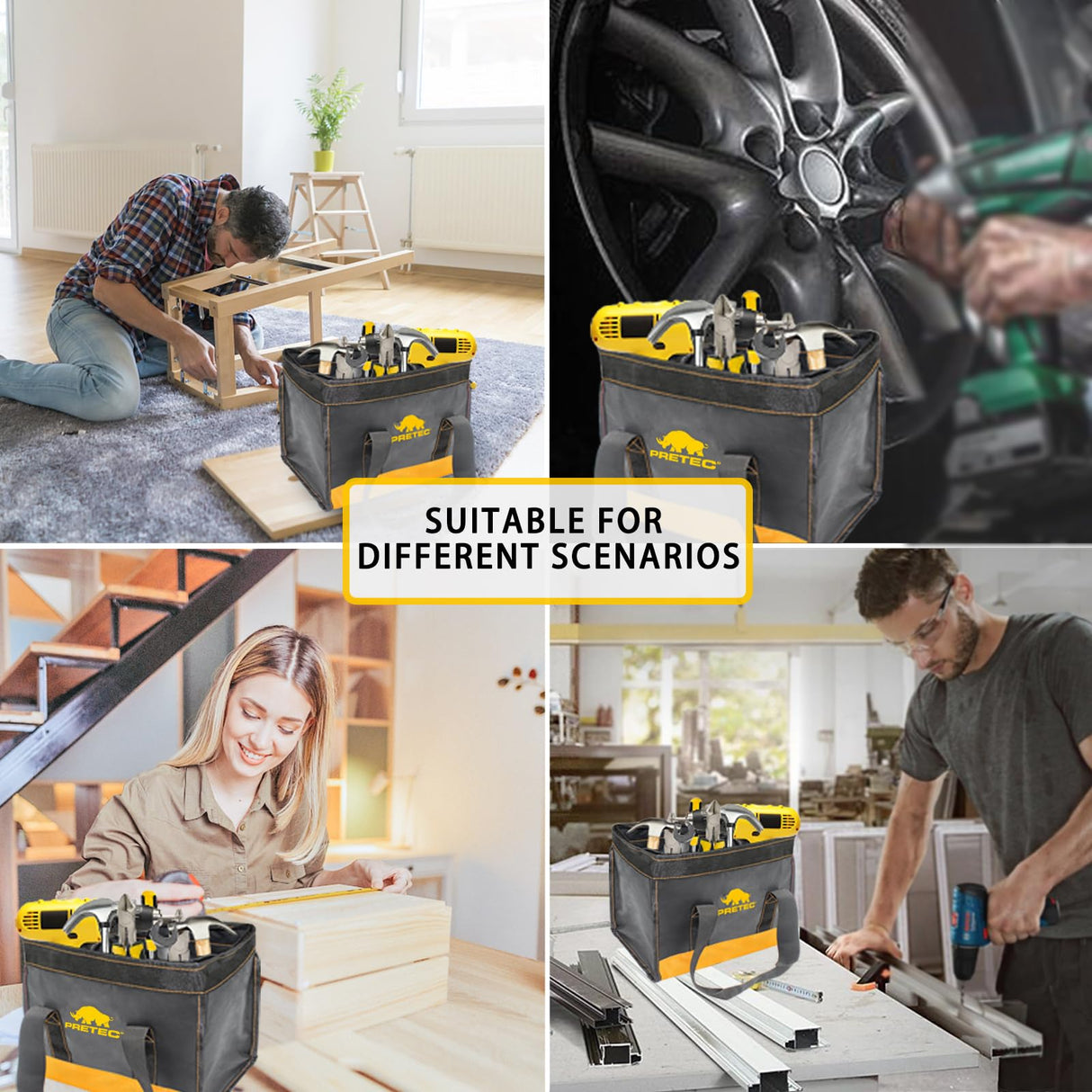 PRETEC 12 Inch Small Tool Bag, Wide Mouth Tool Tote Bag, Waterproof Tool Organizer Bag for Home Organizer for Indoor and Outdoor Gardening, PRETEC