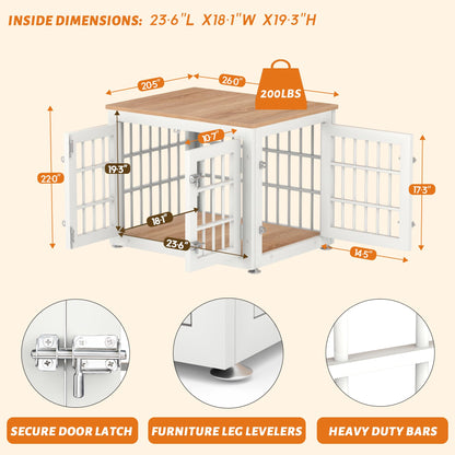 rehomerance Heavy Duty Dog Crate Furniture for Small Dogs, Decorative Pet House End Table, Wooden Cage Kennel Furniture Indoor, White and Natural - WoodArtSupply