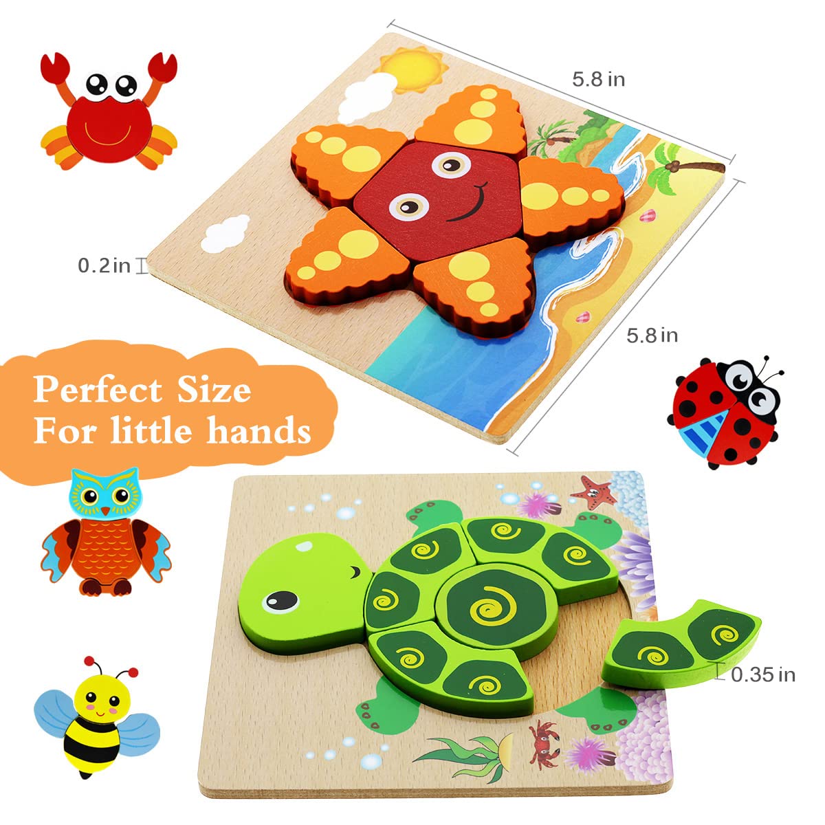 Montessori Toys for 1 2 3 Year Old Boys Girls Wooden Toddler Puzzles Kids Infant Baby Educational Learning Toys for Toddlers 1-3 Gifts 6 Animal Shape BigShu