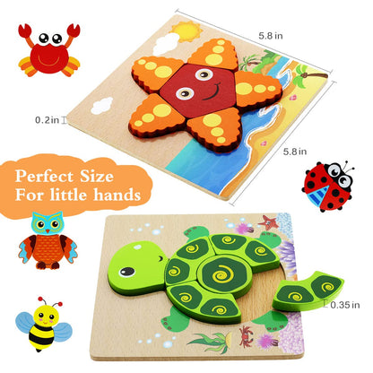 Montessori Toys for 1 2 3 Year Old Boys Girls Wooden Toddler Puzzles Kids Infant Baby Educational Learning Toys for Toddlers 1-3 Gifts 6 Animal Shape