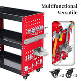 Youthua 3-Tier Rolling Tool Cart, Heavy Duty, 360 Degree Rotating Wheels, 14 Hooks, 300lbs Load Capacity, Red youthua