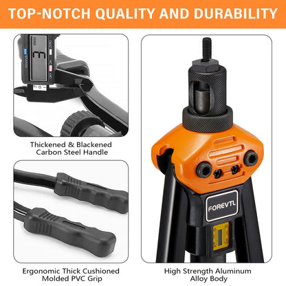 FOREVTL Rivet Nut Tool - Heavy Duty 16” Rivnut Tool with 13 Metric & SAE Mandrels, 150 PCS Rivet Nut Kit, Threaded Nutsert Tool in Blow Molded Carry - WoodArtSupply