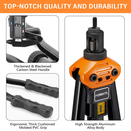 FOREVTL Rivet Nut Tool - Heavy Duty 16” Rivnut Tool with 13 Metric & SAE Mandrels, 150 PCS Rivet Nut Kit, Threaded Nutsert Tool in Blow Molded Carry FOREVTL