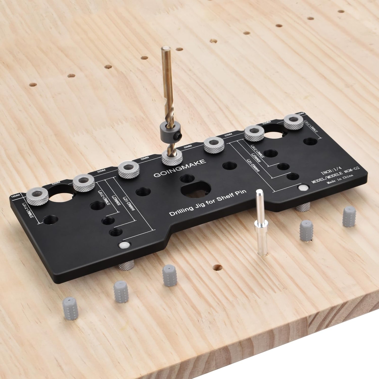 GOINGMAKE Shelf Pin Jig 1/4 Inch Aluminum Alloy Shelf Pin Drilling Jig Drill Guide for Straight Holes Shelf Pin Drilling Jig Cabinet Hardware Jig goingmake