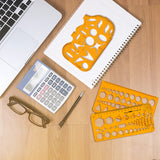 KESAPLAN 9 PCS Geometric Drawings Templates, Drafting Stencils Measuring Tools, Plastic Clear Orange Multi-Function Measuring Rulers with French KesaPlan