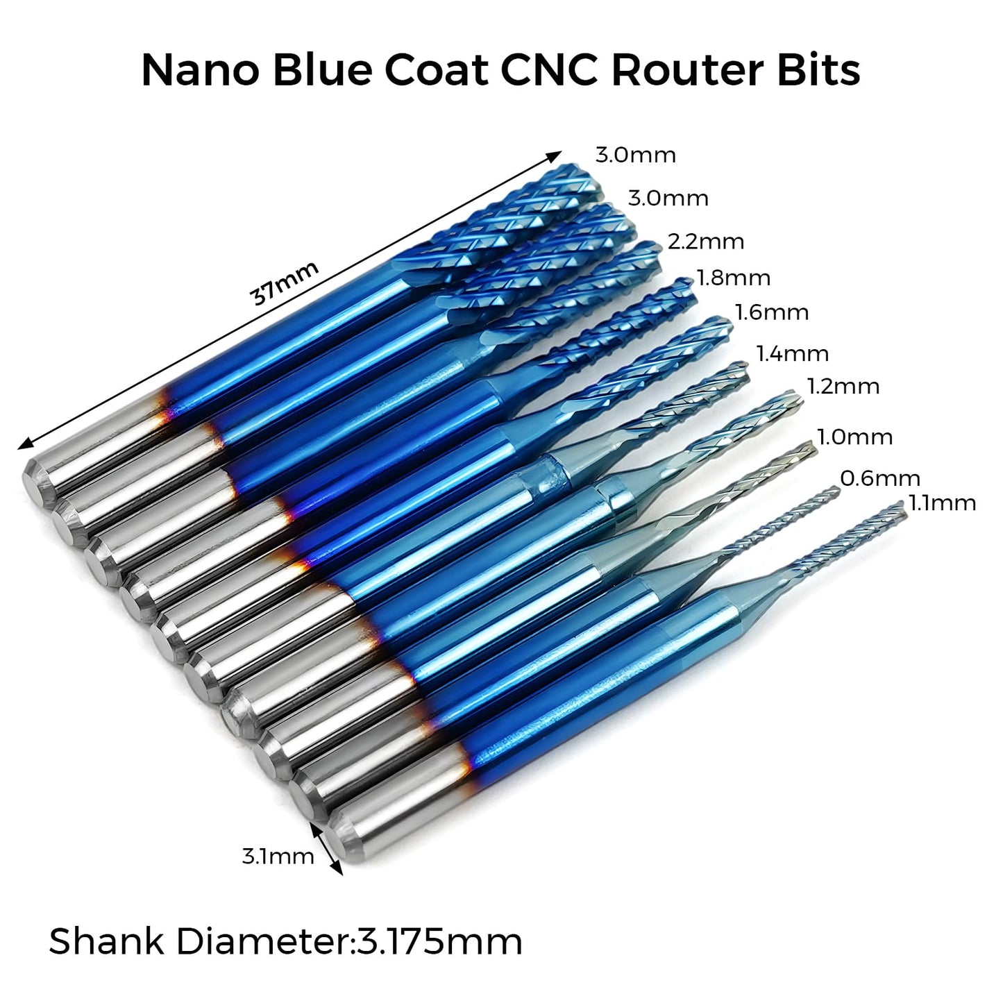 OUYANG 40Pcs End Mill CNC Router Bits, 1/8" Shank CNC Engraving Bits, 2 Flute Flat Nose and Ball Nose Carbide Endmill, Nano Blue Coat and Titanium