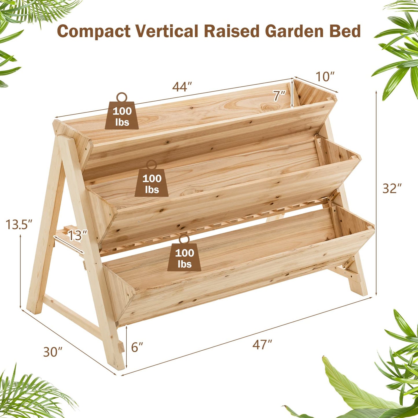 Giantex Raised Garden Bed, Vertical Planter with Storage Shelf, 3 Tier Elevated Planter Box with Side Hooks, Indoor Outdoor Wood Garden Bed for