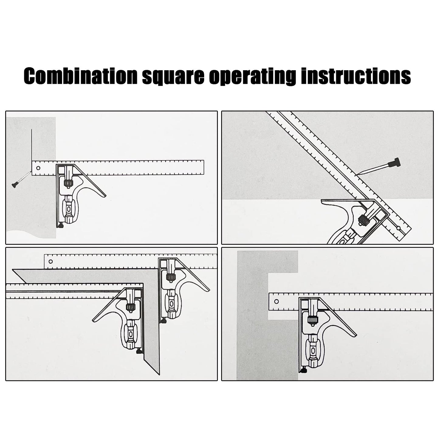 LYFJXX 12" Combination Square, 45-90 Degree Marking, Carpentry Woodworking Measure Tools, Combination Square Set, Metal Ruler Framing Square T Ruler