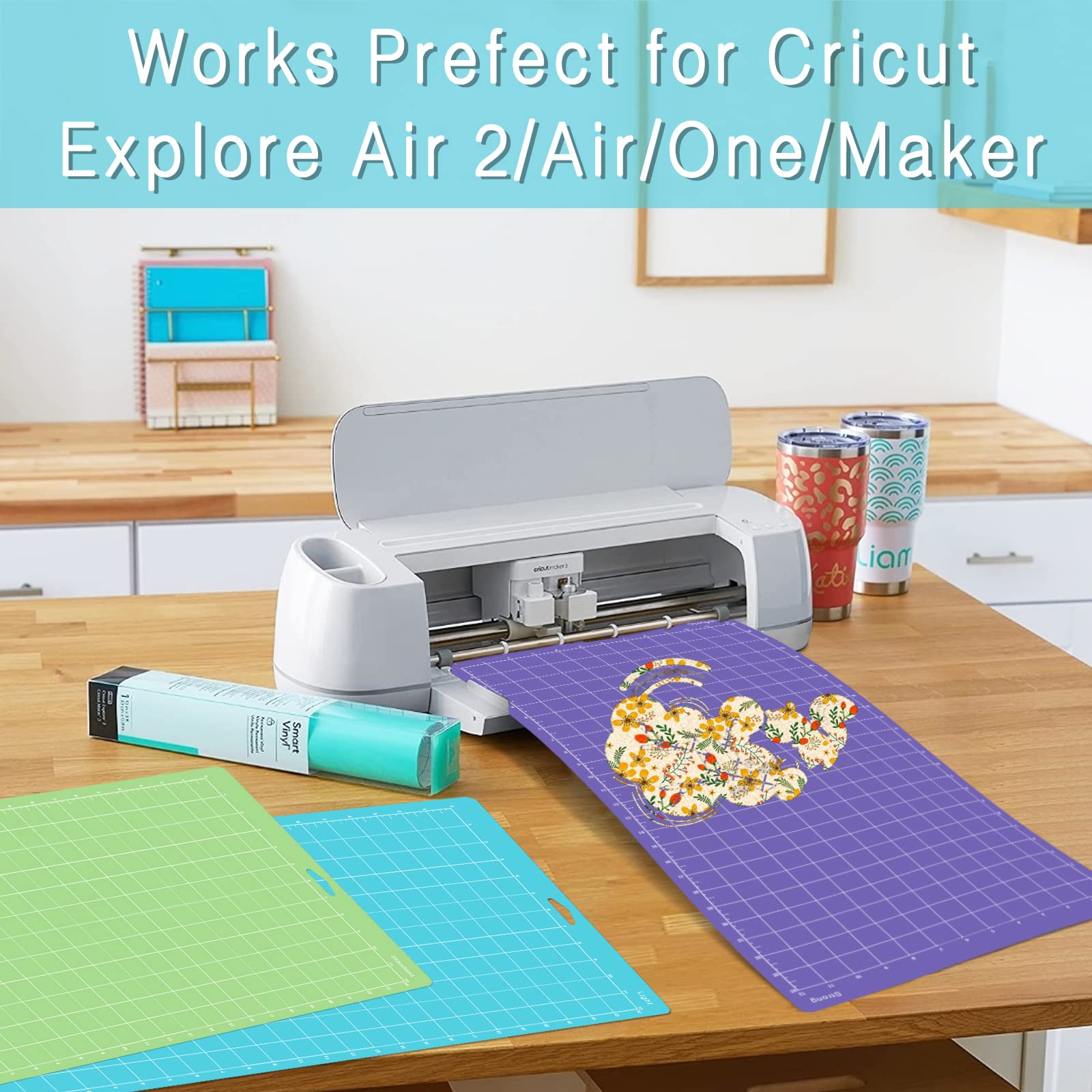 Gwybkq Cutting Mat 12x12 for Cricut 8 Packs Variety Explore Air 2/Air/One/Maker Sticky (Light,Standard,Strong,Fabric) Grip Non-S