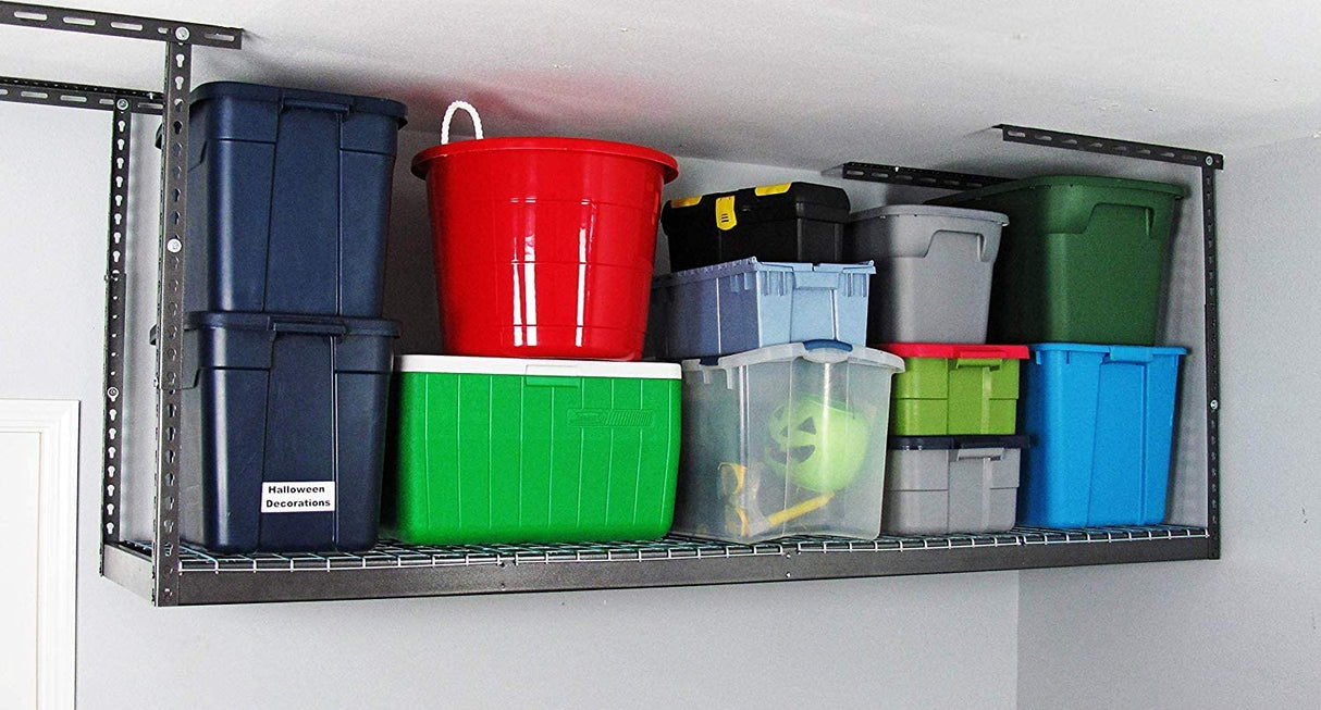 SafeRacks 3x8 Overhead Garage Storage Rack - 500 Pound Weight Capacity Height Adjustable Steel Ceiling-Mounted Rack with Accessories (Hammertone) SafeRacks