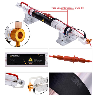 Cloudray 60W Laser Tube 1000mm Dia.50mm,CO2 Laser Tube 50W,Cable Preconnected with Coating,60 Watt C02 Laser Tube With Metal Head（CR50 50-70W) - WoodArtSupply