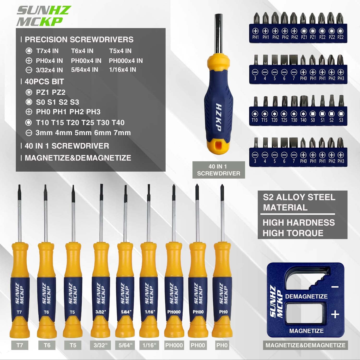 SUNHZMCKP Magnetic Screwdriver Set 66-Piece, S2- Alloy Tool Steel, Includes Slotted/Phillips/Torx Mini Precision Screwdriver, Replaceable Screwdriver SUNHZ MCKP