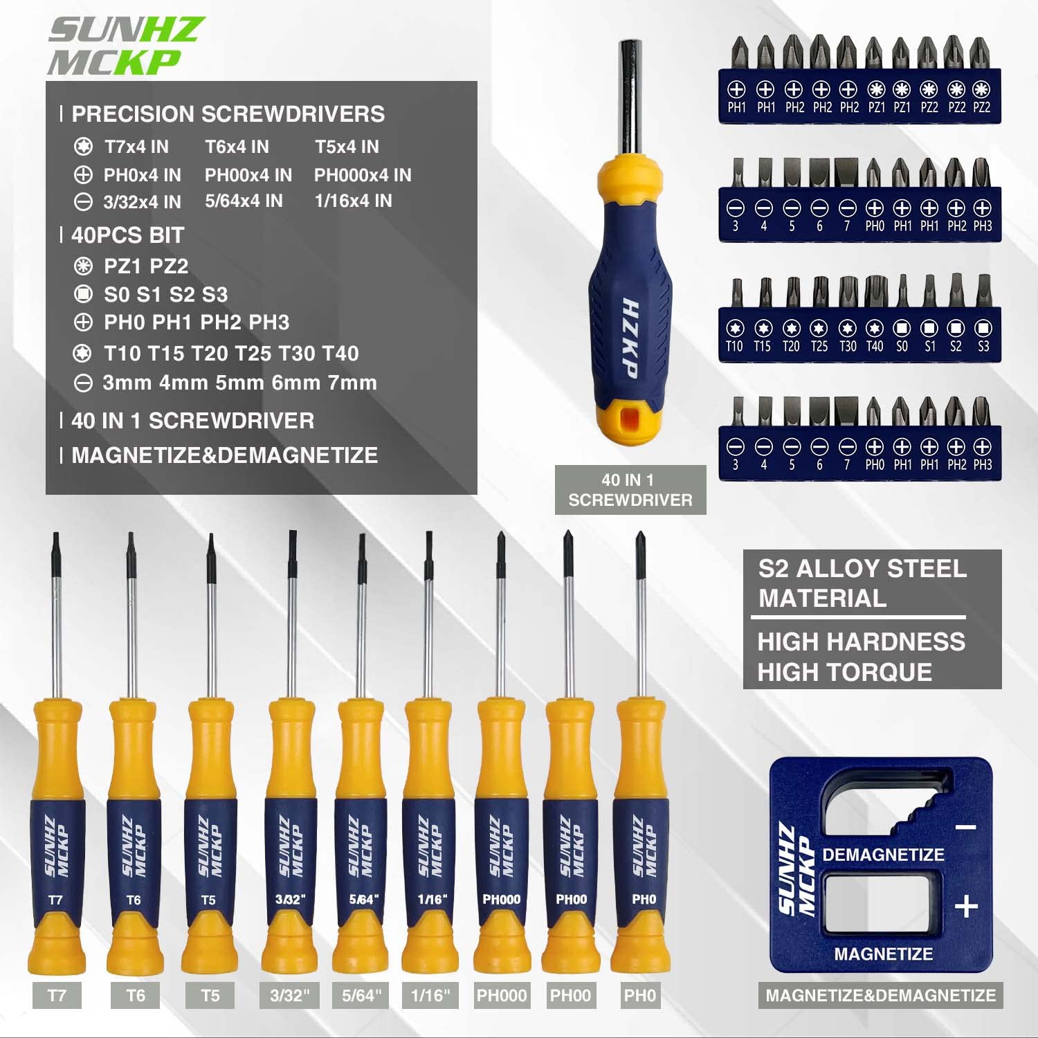 SUNHZMCKP Magnetic Screwdriver Set 66-Piece, S2- Alloy Tool Steel, Includes Slotted/Phillips/Torx Mini Precision Screwdriver, Replaceable Screwdriver - WoodArtSupply