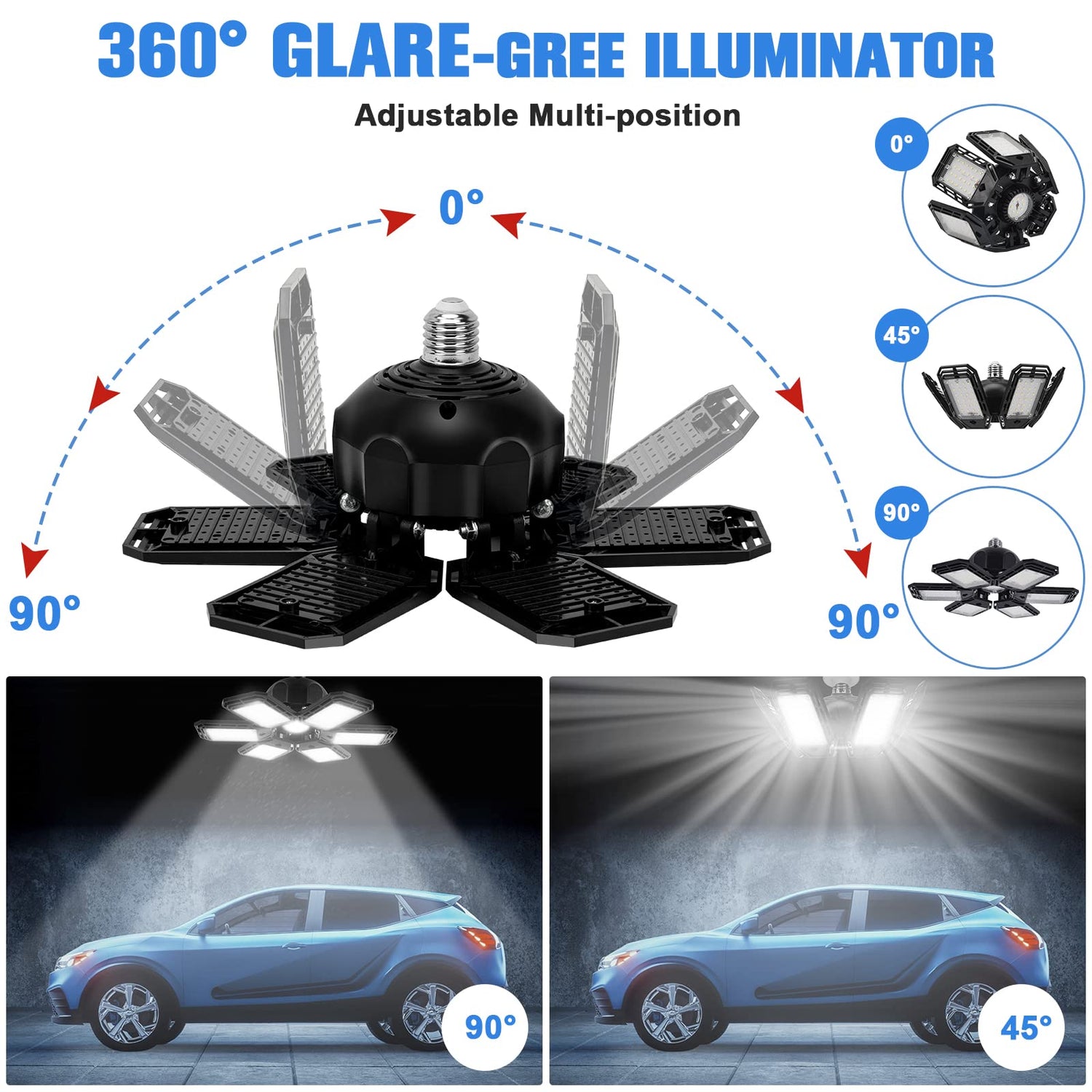 Aoretic LED Garage Lights Bulb 2 Pack -180W, 18000LM 6500K Led Shop Light with 6+1 Deformable Panels, Basement Barn Ceiling Lights, E26/E27 for Aoretic