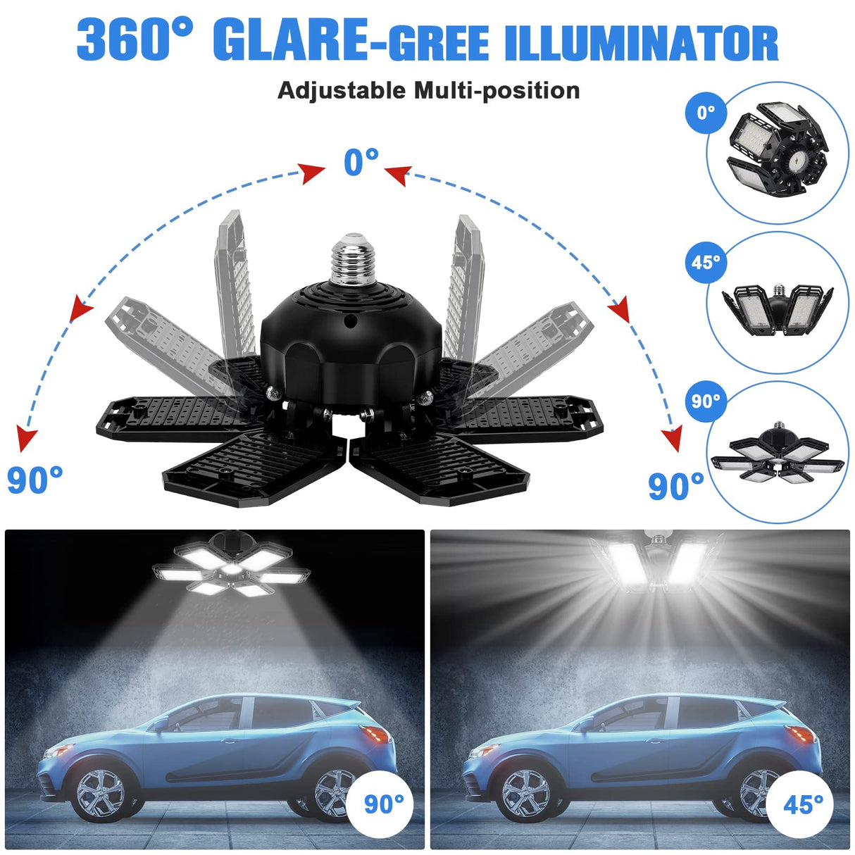 Aoretic LED Garage Lights Bulb 2 Pack -180W, 18000LM 6500K Led Shop Light with 6+1 Deformable Panels, Basement Barn Ceiling Lights, E26/E27 for Aoretic